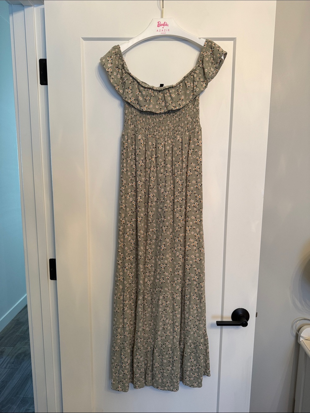 Smocked Ruffle Maxi Dress in Sage Floral